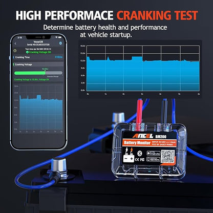 ANCEL BM200-US Car Battery Tester 12V Automotive Battery Monitor Bluetooth Auto Battery Load Tester with Cranking Charging Test Alarm Record Voltage History Voltmeter for Car/RV/Motorcycle/Truck/Boat