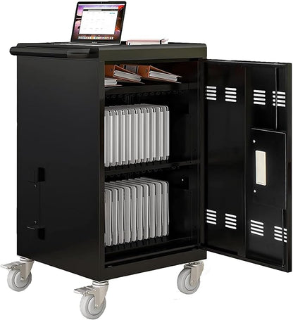 Laptop Charging Cart, 30 Laptop Storage Cart, Electronic Combination Lock,Mobile Charging Cabinet for iPads up to 16.3", Chromebook Devices, Cord Management.School,Business.Black