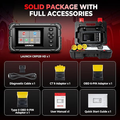 Launch CRP129 HD Heavy Duty Truck Scanner, 2026 Full System Diesel Scanner with Speed Limit Adjust Reset, D.P.F Regen, Oil Reset for Commercial Vehicles, Cummins, Detroit, International Paccar
