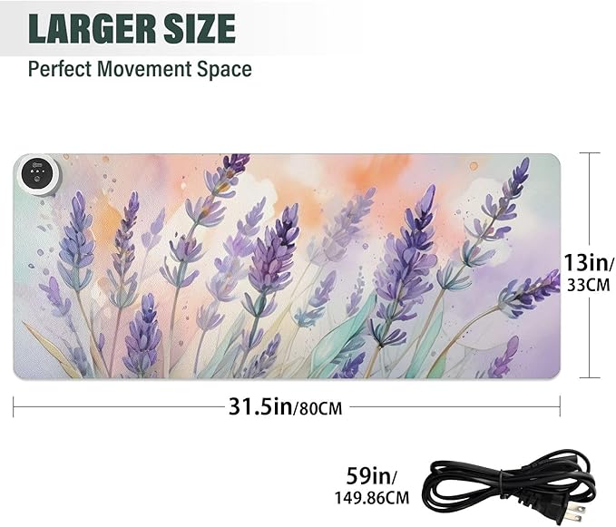 Large Heated Mouse Pad,Leather Desk Mat,31.5"x13",Hand Warmer Pads for Desk,Lavenders(Morandi Pink)