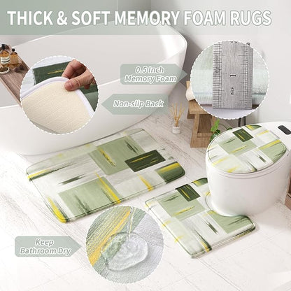 Bathroom Set - Sage Green Bathroom Accessories Set, Bathroom Sets with Shower Curtain and Rugs, Sage Green Shower Curtain Set with Bathroom Trash Can, Soap Dispenser, Soap Dish for Home Decor