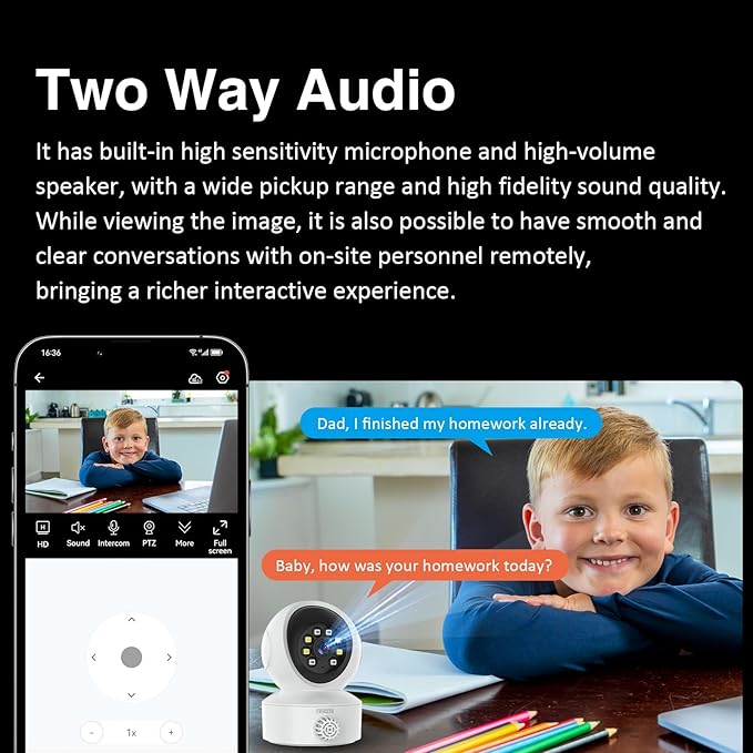 EVERSECU Smoke & Gas Detection Home Security Camera with Sound Alarm & Real Time Alert, Humanoid Auto Tracking, 2 Way Audio, Night Vision, Compatible with Alexa, Baby Monitor/Elder/Pet Camera