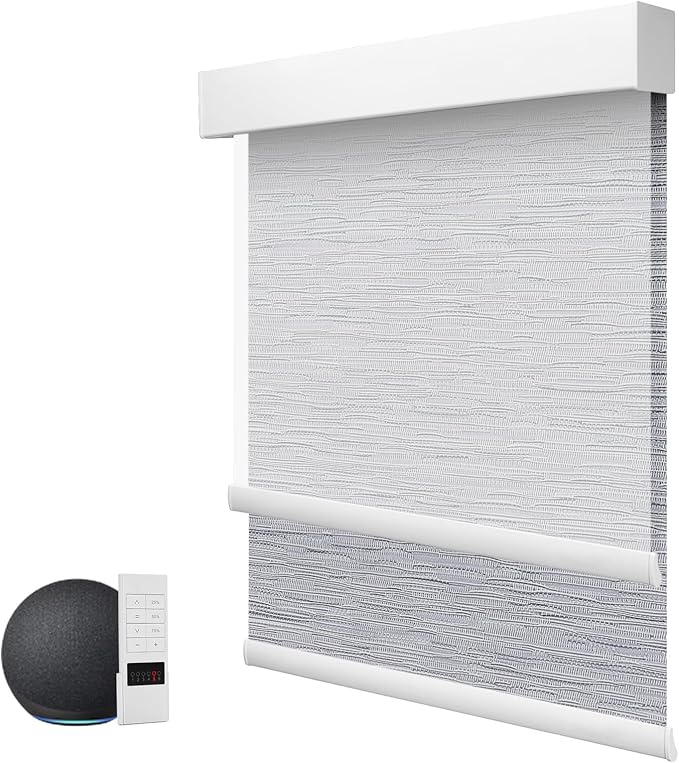 ZSTARR Motorized Day and Night Dual Smart Blind for Window with Valance Rechargeable Motor,Blackout Roller Shade Custom Size,with Valance Suitable for Home,Office (Full Blackout Gray)