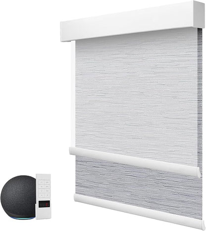 ZSTARR Motorized Day and Night Dual Smart Blind for Window with Valance Rechargeable Motor,Blackout Roller Shade Custom Size,with Valance Suitable for Home,Office (Full Blackout Gray)