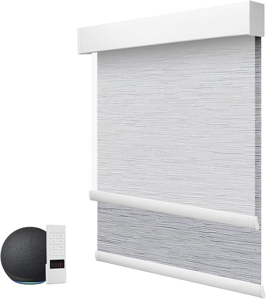 ZSTARR Motorized Day and Night Dual Smart Blind for Window with Valance Rechargeable Motor,Blackout Roller Shade Custom Size,with Valance Suitable for Home,Office (Full Blackout Gray)