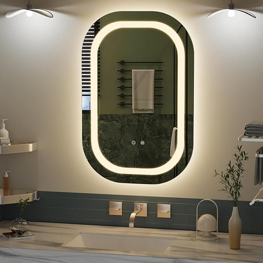 40" x 24" LED Bathroom Mirror with Lights, Lighted Bathroom Mirrors 3 Colors Temperature Dimmable Wall Mirror, Backlit + Front Lit, Anti-Fog Lighted Vanity Mirror, Memory Waterproof
