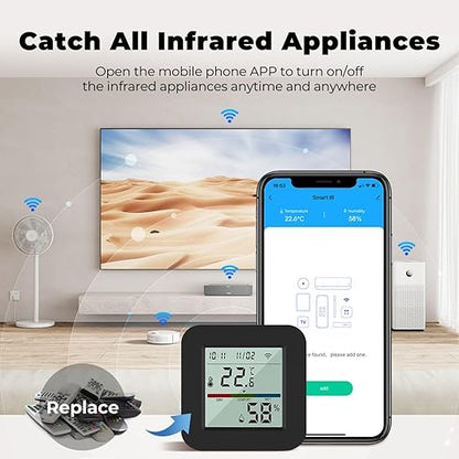 WiFi Smart IR Remote Control, 3-in-1 Smart AC Controller with Temperature Humidity Sensor n Display, Intelligent Control of T&H for Home Greenhouse Pet Garage, Compatible with Alexa (C1)