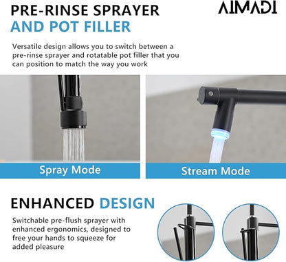 Kitchen Faucet Black AIMADI Black and Brushed Nickel Kitchen Faucet with Pull Down Sprayer,Single Handle Faucet for Kitchen Sink with LED Light