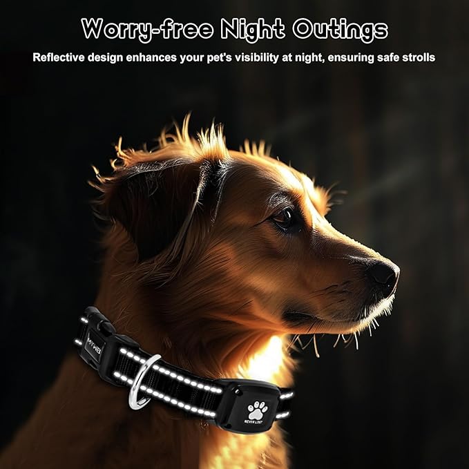 GPS Dog Collar Tracker 2-in-1,Reflective Waterproof Pet Collar,iOS-Only,No Monthly Fees,Unlimited Range,Ideal for Dog Tracking pet Tracker,for Small Medium Large Dogs(M (15"-20.5"), Black)