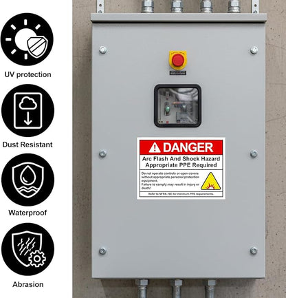 100 PCS Danger Arc Flash and Shock Hazard Label - 5 x 3.5" Warning Safety Appropriate PPE Required Signs for Electrical Workplace