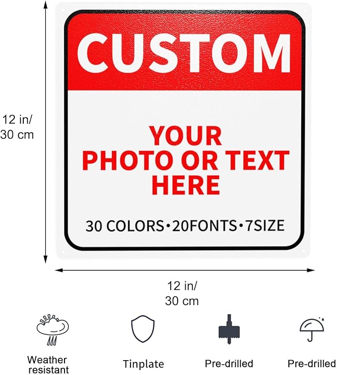 Bulk Custom Signs Outdoor Metal Sign Personalized Signs for Business, Office, Home, Road Signs, Garden Signs, Parking Signs, Decorative Signs, 12''x12''