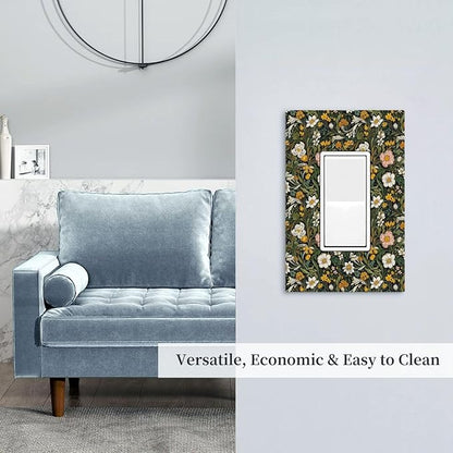 Decorative Outlet Covers Rustic Green Leaf White Daisy Yellow Floral 1 Gang Rocker Light Switch Cover Plate Single Decora Light Switch Covers Wall Plate Faceplate for Bedroom Home Decor
