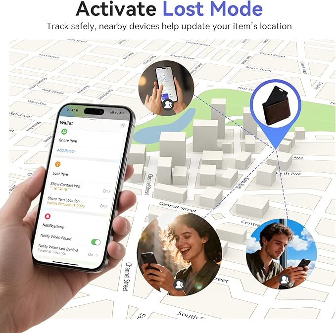 Wallet Tracker Card Air-Tag - for Android & iOS, Work with Google Find Hub & Apple Find My, 0.07in Slim Tracking Card, IP68 Waterproof Bluetooth Smart Item Locator for Luggage, Gifts for Men Women