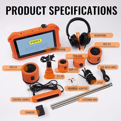PQWT Underground Water Leak Detectors PQ125E All Scenario and Gas Wall Pipe Water Leakage Detection with Touchscreen Earphone and Carrying Case Multi Sensor Acoustic Pipeline Sound Intensifier