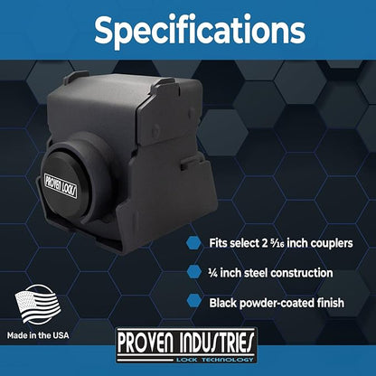 Proven Industries Model 2516 Trailer Lock, Fits 2 5/16-Inch Couplers, Made in The USA (Black-Square)