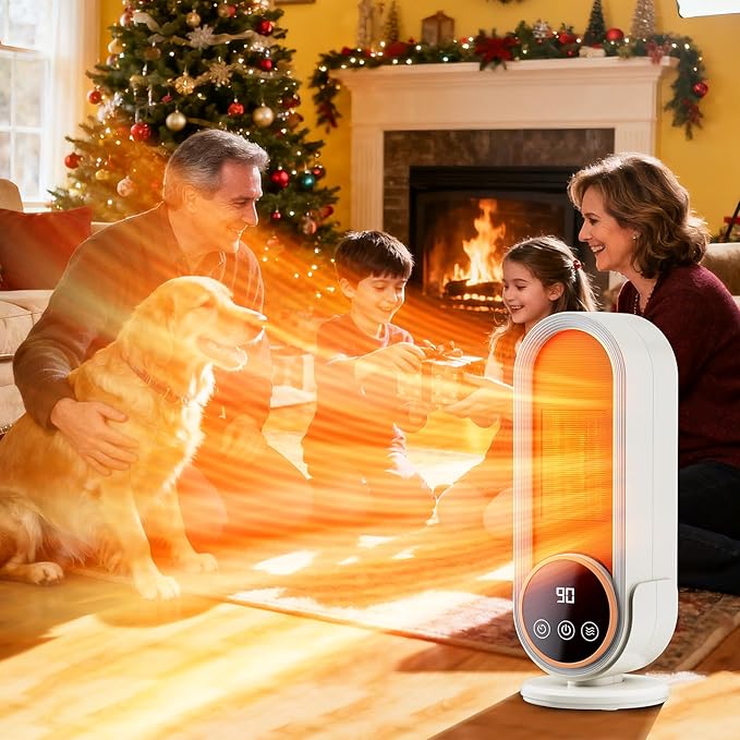 Space Heater Indoor - Energy Efficient Portable Heater with Adjustable Thermostat,1200W PTC Rapid Heating Ceramic Technology with Remote,Intelligent Timing