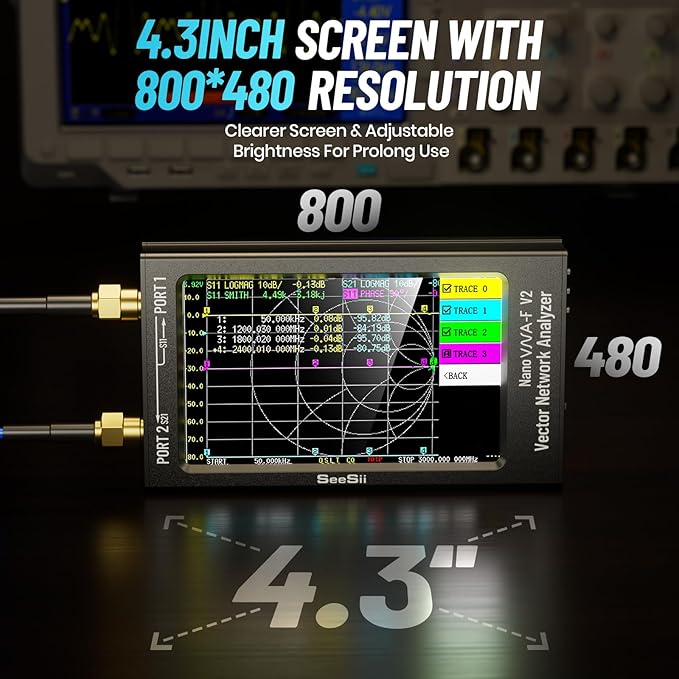 Upgraded NanoVNA-F V2 Vector Network Analyzer 50kHz-3000MHz HF VHF UHF VNA Antenna Analyzer 4.3 inch with 5000mA-h,Measuring S-Parameter Voltage SWR, Phase, delay, Smith Chart