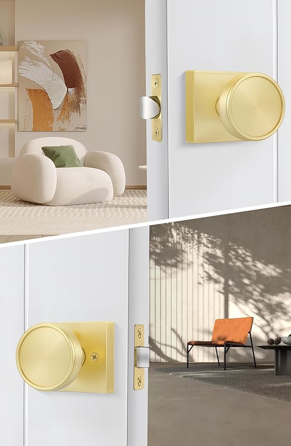 goldenwarm Passage Door Knob Gold, Zinc-Alloy Modern Brushed Gold Closet Door Knob Interior for Hallways, Heavy Duty Square Gold Modern Doorknob - 1 Pack