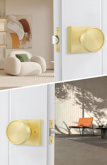 goldenwarm Passage Door Knob Gold, Zinc-Alloy Modern Brushed Gold Closet Door Knob Interior for Hallways, Heavy Duty Square Gold Modern Doorknob - 1 Pack
