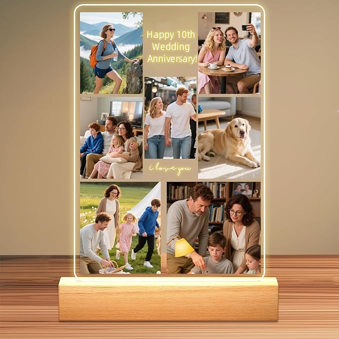 Personalized Picture Frames with Photo, Custom Photo Frame with Night Light, Customized Girlfriend Photo Gifts, Ideal Gift for Couples Anniversary Birthday Mom Dad Him Her