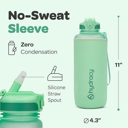 Hydracy Water Bottle with Time Marker -Large BPA Free Water Bottle & No Sweat Sleeve -Leak Proof Gym Bottle with Fruit Infuser Strainer & Times to Drink -Ideal for Fitness Sports & Outdoors