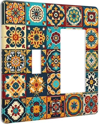 Mexican Talavera Ceramic Tile Moroccan Boho Outlet Covers 1 Toggle 1 Rocker Combination Decorative Wall Plate Electrical Switch Plates Light Switch Cover Plate for Bathroom Kitchen Decor