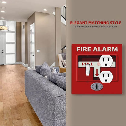 Decorative Outlet Covers Artistic Red Fire Alarm Motifs 2 Gang Wall Plate Cover Single Toggle Duplex Combo Two Switch Light Switch Cover Plate Jumbo Dual GFCI Faceplate for Home Decor