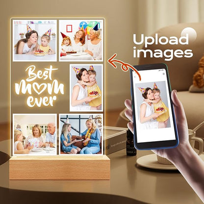 Custom Picture Frame with Photo, Personalized Photo Frame with Night Light, Customized Picture Frames, Personalized Valentines Day Gifts for Mom, Baby, Kid, Family