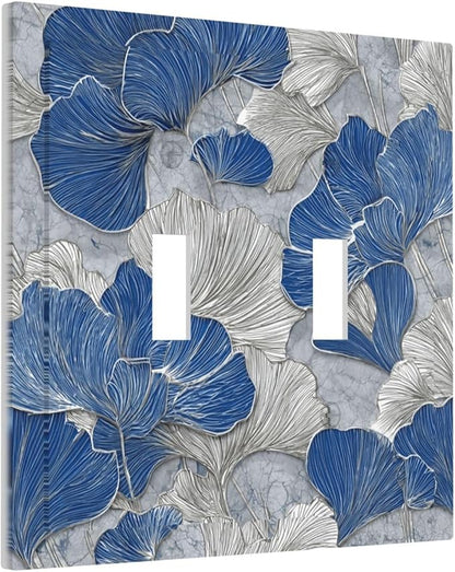 Abstract Blue Marble Plant Leaves 2 Gang Double Toggle Decorative Light Switch Covers Electrical Faceplate Switch Plates for Bathroom Kitchen Home