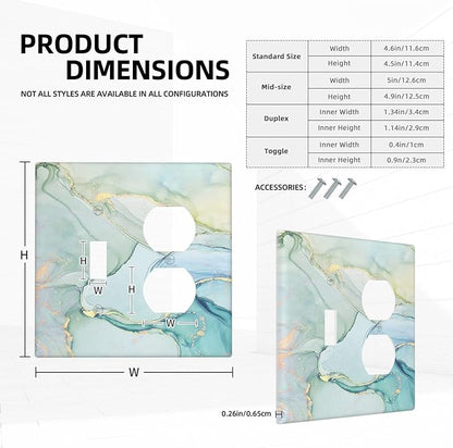 Wallplates Teal Gold Marbling Turquoise 1 Toggle 1 Duplex Switch Plate Electrical GFCI Faceplate Decorative Light Switch Covers for Bathroom living Room Decor