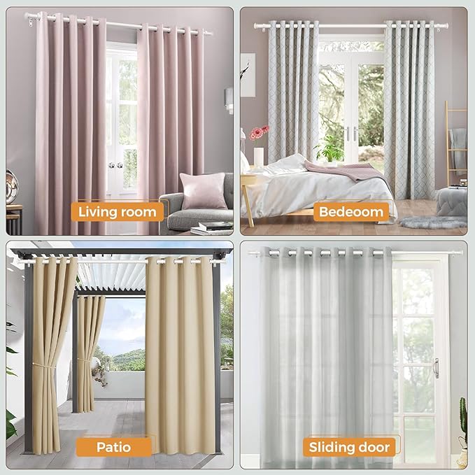 TONIAL Curtain Rod 32 to 58 Inch, Telescoping Splicing 3/4 Drapery Rods for Windows Decorative Single Rod with Small Cap End, Warm White