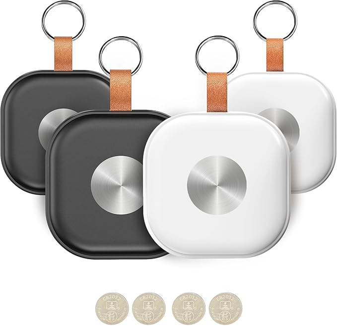 Air Tracker 4 Pack, Luggage Tracker Works with Find My App (iOS Only), Key Finder Locator with Sound for Keys, Luggage, Suitcases and Wallet, Smart Tags with Replaceable Battery, Black & White