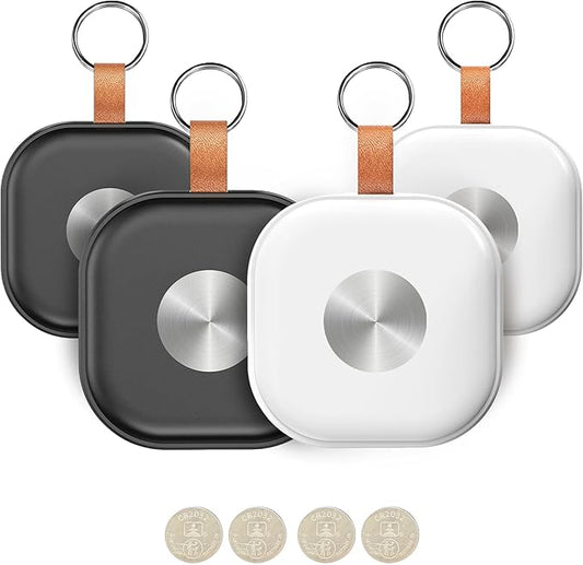 Air Tracker 4 Pack, Luggage Tracker Works with Find My App (iOS Only), Key Finder Locator with Sound for Keys, Luggage, Suitcases and Wallet, Smart Tags with Replaceable Battery, Black & White