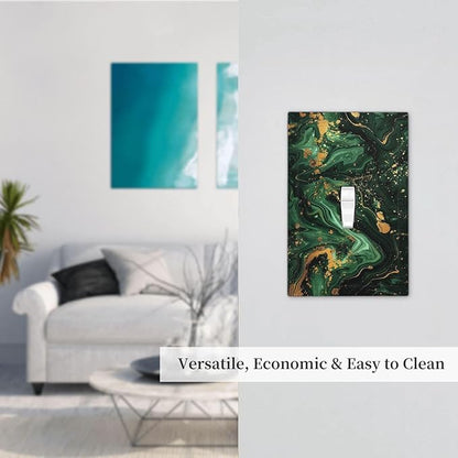 Green/Gold Modern Abstract Luxury Marble Single Toggle Light Switch Cover plate Outlet Cover Decorative Switchplate Wall Plates Electrical Panel Cover for Bathroom Living Room 5 X 3 IN