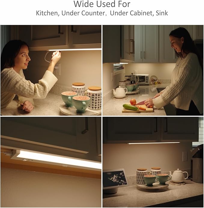 LED Under Cabinet Lighting Motion Sensored Hardwired with Built-in Dimmer, 32 Inch 16W Dimmable 5 Color 2700/3000/3500/4000/5000K, Linkable Eyes Care for Kitchen, Counter, ETL Listed, White