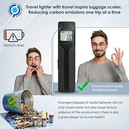 travel inspira Luggage Scale Battery-Free, Travel Essentials, Portable Handheld Digital Suitcase Weight Scale for for Travel Accessories, 110lbs/50kg (Black)