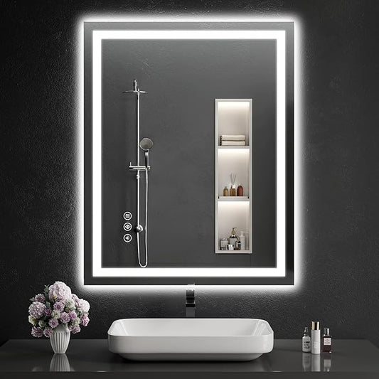 40"x32" LED Bathroom Mirror with Lights, Dimmable, Anti-Fog, Lighted Bathroom Vanity Mirror for Wall, Backlit + Front Lit, Memory Function, Shatter-Proof, Tempered Glass
