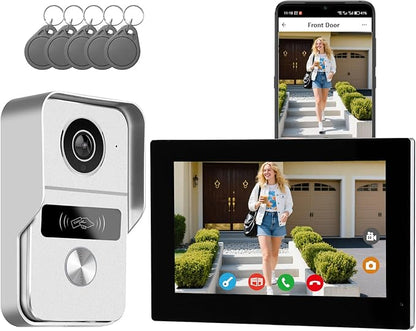 2 Wired Video Intercom System, 7 Inches Video Doorbell Camera with Monitor, Wired Video Door Phone HD Camera Kits Support tuya, Two Way Talk, Video Recording, Remote Unlock for Smart Home
