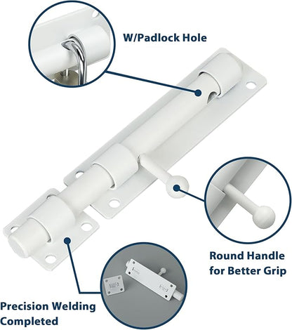 Alise 8 inch Barrel Bolt Latch,Slide Bolt Latch,Heavy Duty Solid SUS304 Stainless Steel Slide Lock for Wooden Fence,Barn Door,Interior or Outdoor Door White