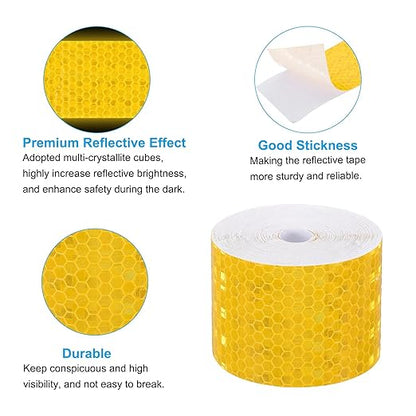 PATIKIL 2 Inch x 33 ft Reflective Tape, 1 Roll Waterproof Self Adhesive High Visibility Caution Warning Safety Tape Reflector with Scraper for Trucks Trailers Cars, Yellow