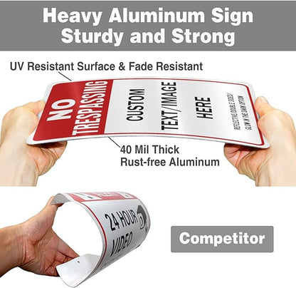Custom No Trespassing Sign, Glow in the Dark/Reflective Option, 14''x10'' Personalized Aluminum Warning Signs, Customize for Business, Yard, Garden, School, Indoor/Outdoor Use