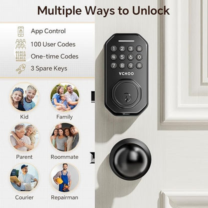 Keyless Entry Door Lock with Handle, App Control Door Locks for Front Door, Auto Lock Keypad Door Lock with Handle, Smart Door Lock for Home Hotel Bedroom with 2 Door Knobs
