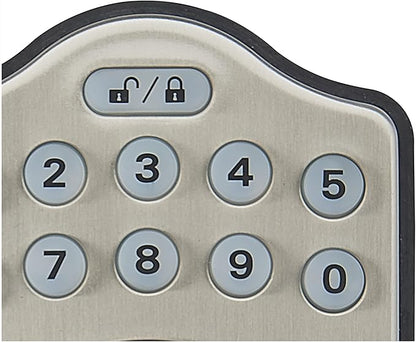Amazon Basics Traditional Electronic Keypad, Keyless Entry Door Lock Deadbolt with Handle Set, Key Pad Front Door with Knob, Traditional Door Locks for Front Door, Door Handle, Satin Nickel, 1-Pack