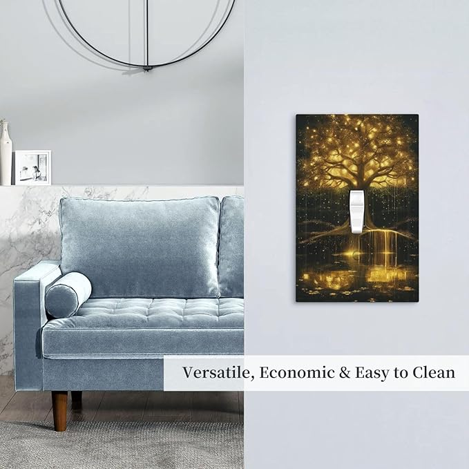 Decorative Light Switch Plate Covers Golden Shining Fantasy Kabbalah Tree of Life 1 Gang Light Switch Cover Plate Single Toggle Wall Plate Outlet Covers Faceplate for Bedroom Home Decor
