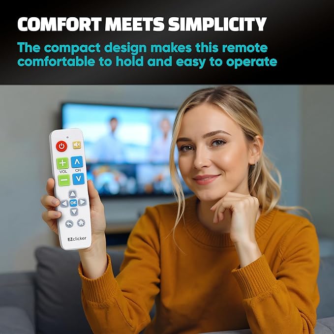 Plus Big Button Universal TV Remote (White) Simple Easy to Use, Works with Major TV Brands (2xAAA Batteries Not Included)