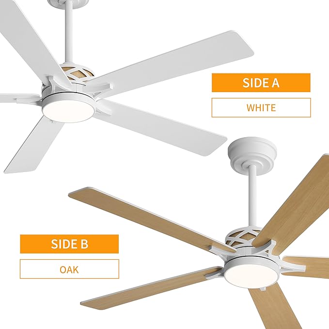 WINGBO 60" Smart Ceiling Fan with Lights, White/Oak Blades, 6 Speeds Reversible DC Motor, Works with Alexa and Google Assistant, 3CCT Dimmable LED Ceiling Fan for Bedroom Living Room, White Finish
