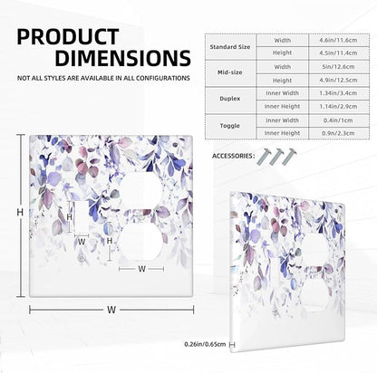 Purple Eucalyptus Watercolor Floral Rustic Leaf Wallplates 1 Toggle 1 Duplex Switch Plate Electrical GFCI Faceplate Decorative Light Switch Covers for Farmhouse Home Decor