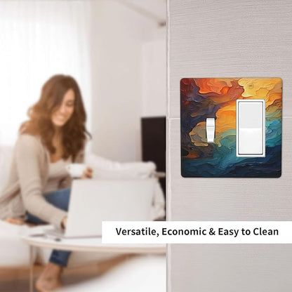 Abstract Colorful Modern Luxury Rainbow 2 Gang Combo 1 Toggle 1 Rcoker Light Switch Covers Decorative Switch Plates Electrical Switch Plates and Outlet Covers for Home Art Decor 4.5 X 4.5 IN