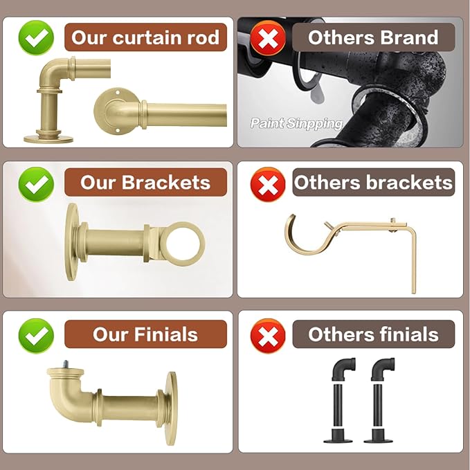 Gold Curtain Rods 18 to 45 in,Wraparound Curtain Rods,Adjustable Length,1 in Diameter Pipe,Wall or Ceiling Mounted,for Bedroom and Living Room (Gold 18” to 45”)