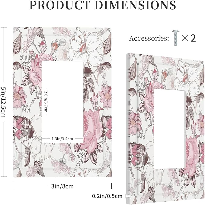 Decorative Outlet Covers Modern Watercolor Flower Pink White Wildflower 1 Gang Single Rocker Light Switch Cover Plate Wall Plates GFCI Faceplate for Bedroom Home Decor